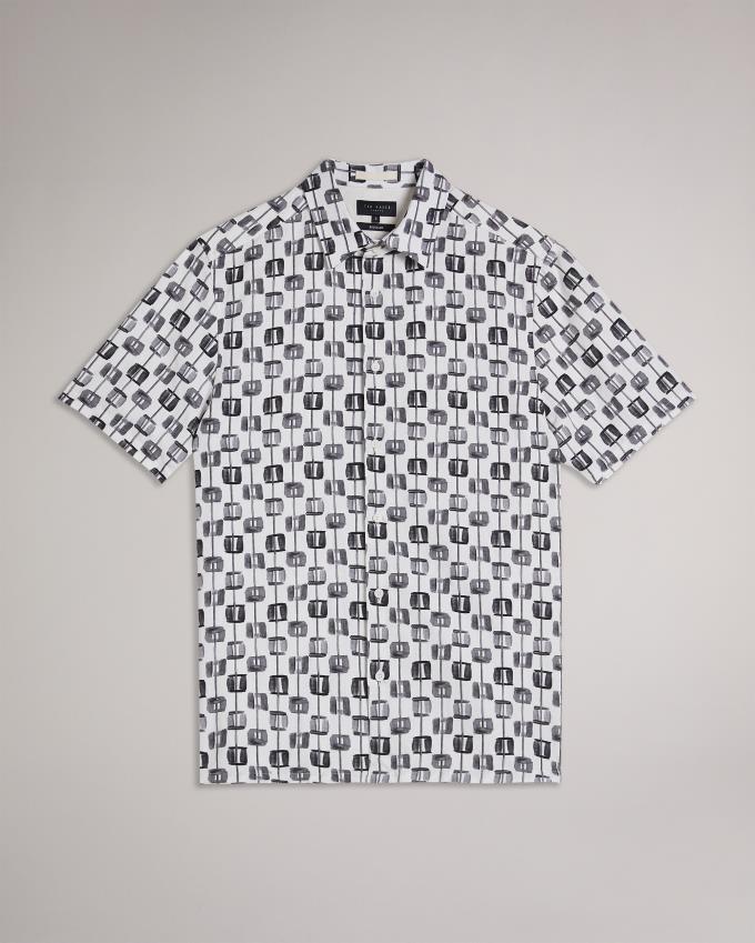 Chemises Ted Baker Painted Geometric Short Sleeve Blanche Homme | GAK-27919190